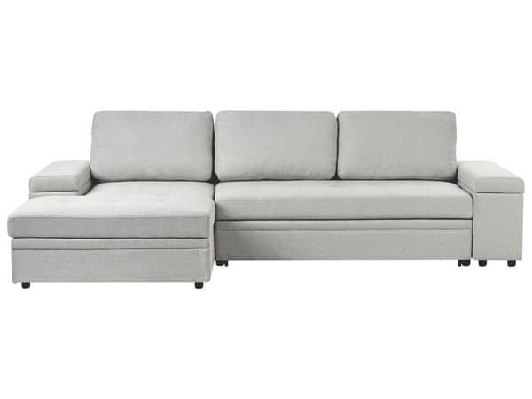 Hjørnesofa med opbevaring Lysegråt imiteret linned 3-personers Højrevendt sovefunktion