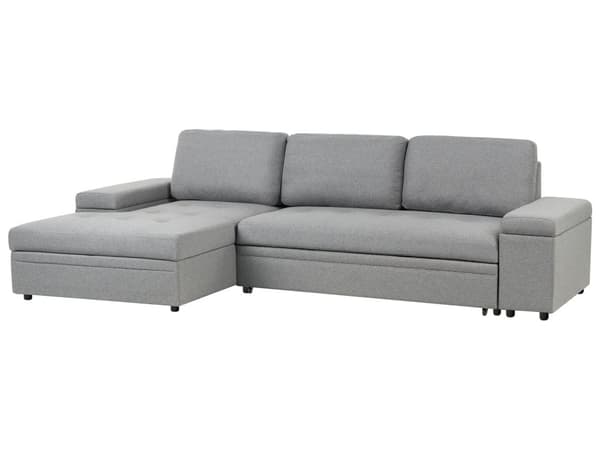 Hjørnesofa med opbevaring Gråt imiteret linned 3-personers Højrevendt sovefunktion