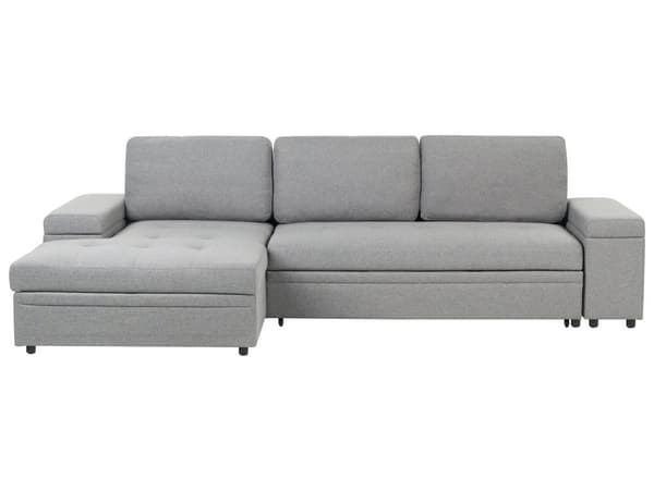 Hjørnesofa med opbevaring Gråt imiteret linned 3-personers Højrevendt sovefunktion