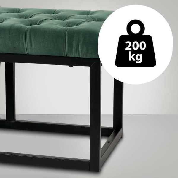 Banquet Polson i Sammet Stil Chesterfield med Svart Metalram, Grön-150 cm