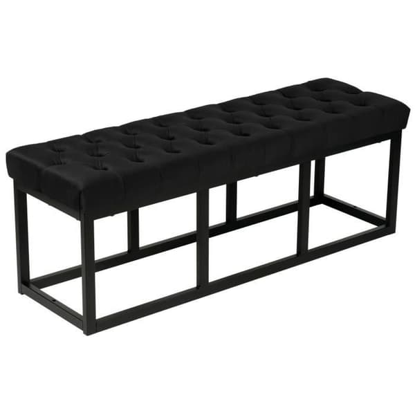 Bänk Polson i Sammet i Chesterfield-stil med Svart Metallram, Svart -120 cm