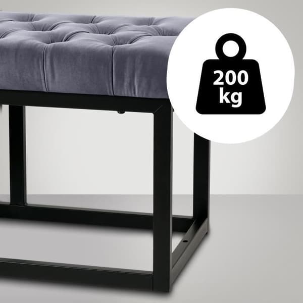 Banquette Polson i Sammet i Chesterfield-stil med Svart Metallram, Grå - 150 cm