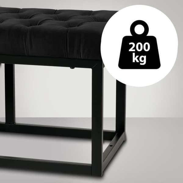 Banquette Polson i Sammet Stil Chesterfield med Svart Metallram, Svart -150 cm