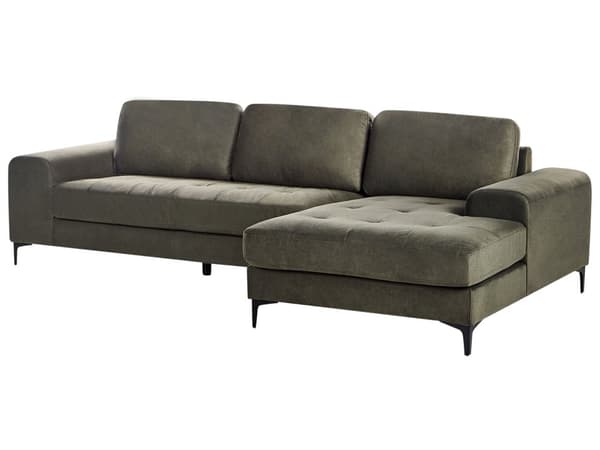 Hjørnesofa med Chaiselong Mørkegrøn Velour 4 Personers Sofa L Formet Dyb Sofahjørne Siddemøbel Blød Stofsofa Venstrevendt