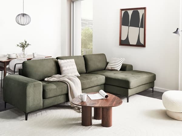 Hjørnesofa med Chaiselong Mørkegrøn Velour 4 Personers Sofa L Formet Dyb Sofahjørne Siddemøbel Blød Stofsofa Venstrevendt