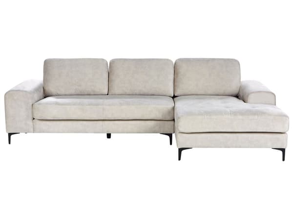 Hjørnesofa med Chaiselong Lys Beige Velour 4 Personers Sofa L Formet Dyb Sofahjørne Siddemøbel Blød Stofsofa Venstrevendt