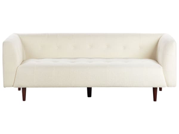 Sofa Off-white Boucle Treben 3-seters Sofa med Knappet Treben og Polstring i Brunt Stoff Gummitreben