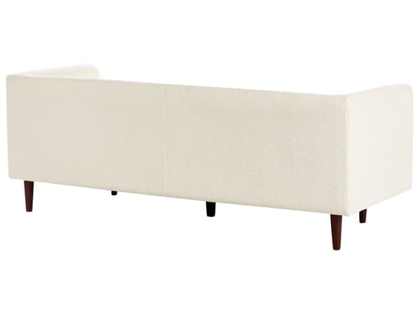 Sofa Off-white Boucle Treben 3-seters Sofa med Knappet Treben og Polstring i Brunt Stoff Gummitreben