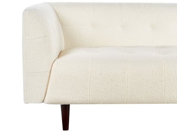Sofa Off-white Boucle Treben 3-seters Sofa med Knappet Treben og Polstring i Brunt Stoff Gummitreben