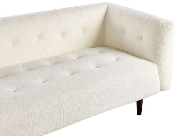 Sofa Off-white Boucle Treben 3-seters Sofa med Knappet Treben og Polstring i Brunt Stoff Gummitreben