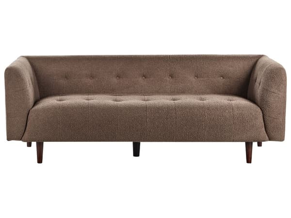 Sofa Brun Boucle Treben 3-seters Sofa med Knappet Treben og Polstring i Brunt Stoff Gummitreben
