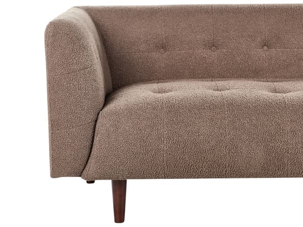 Sofa Brun Boucle Treben 3-seters Sofa med Knappet Treben og Polstring i Brunt Stoff Gummitreben