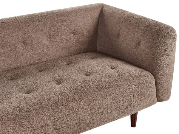 Sofa Brun Boucle Treben 3-seters Sofa med Knappet Treben og Polstring i Brunt Stoff Gummitreben