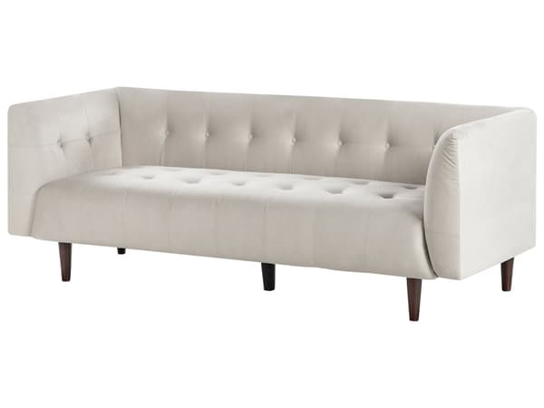 Sofa Lys Beige Stofftrekk Treben 3 Seter Sofa med Knapper Treben Gummitreben