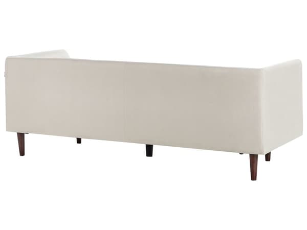 Sofa Lys Beige Stofftrekk Treben 3 Seter Sofa med Knapper Treben Gummitreben