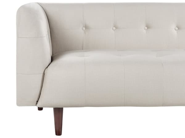 Sofa Lys Beige Stofftrekk Treben 3 Seter Sofa med Knapper Treben Gummitreben
