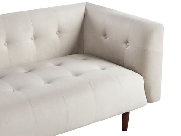 Sofa Lys Beige Stofftrekk Treben 3 Seter Sofa med Knapper Treben Gummitreben