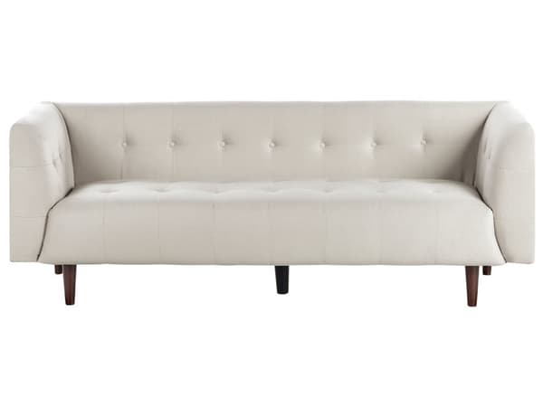 Sofa Lys Beige Stofftrekk Treben 3 Seter Sofa med Knapper Treben Gummitreben