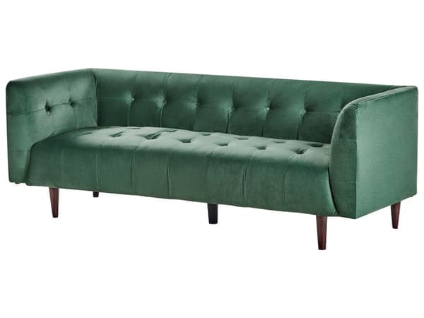 Sofa Grønn Stofftrekk Treben 3 Seter Sofa med Knapper Treben Gummitreben