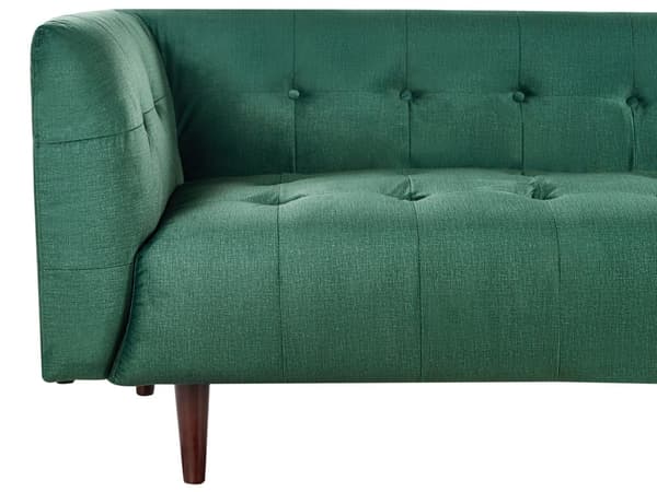 Sofa Grønn Stofftrekk Treben 3 Seter Sofa med Knapper Treben Gummitreben