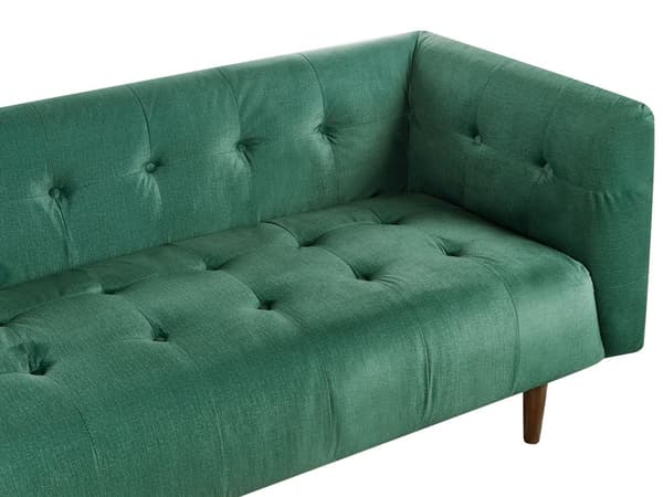 Sofa Grønn Stofftrekk Treben 3 Seter Sofa med Knapper Treben Gummitreben