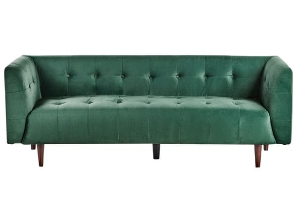 Sofa Grønn Stofftrekk Treben 3 Seter Sofa med Knapper Treben Gummitreben