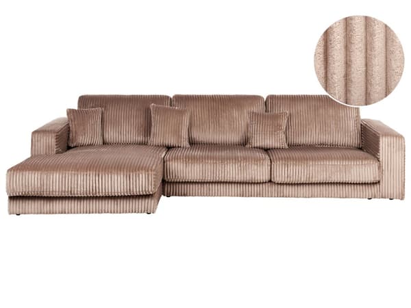 Hjørnesofa med Chaiselong Brun Fløjl 4 Personers Sofa L Formet Dyb Sofahjørne Siddemøbel Blød Stofsofa Højrevendt Flydersofa