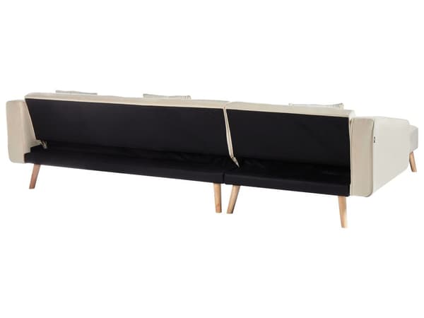Sovesofa med Chaiselong Beige Velour 4 Personers Sofa L Formet Hjørnesofa Dyb Sofaseng Blød Stofsofa Design Hjørnesovesofa Højrevendt