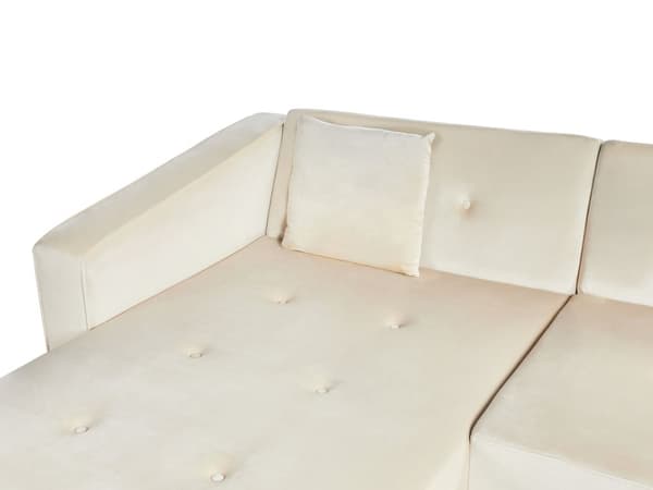 Sovesofa med Chaiselong Beige Velour 4 Personers Sofa L Formet Hjørnesofa Dyb Sofaseng Blød Stofsofa Design Hjørnesovesofa Højrevendt