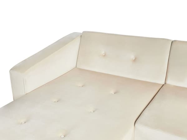 Sovesofa med Chaiselong Beige Velour 4 Personers Sofa L Formet Hjørnesofa Dyb Sofaseng Blød Stofsofa Design Hjørnesovesofa Højrevendt