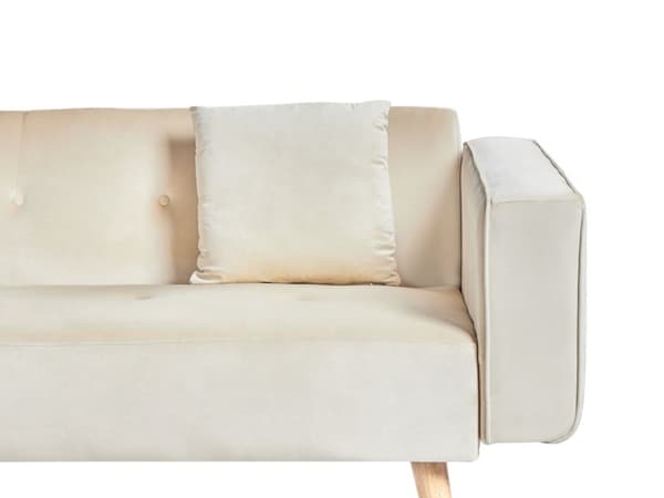 Sovesofa med Chaiselong Beige Velour 4 Personers Sofa L Formet Hjørnesofa Dyb Sofaseng Blød Stofsofa Design Hjørnesovesofa Højrevendt