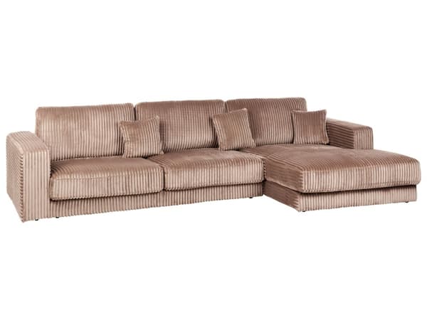 Hjørnesofa med Chaiselong Brun Fløjl 4 Personers Sofa L Formet Dyb Sofahjørne Siddemøbel Blød Stofsofa Venstrevendt Flydersofa