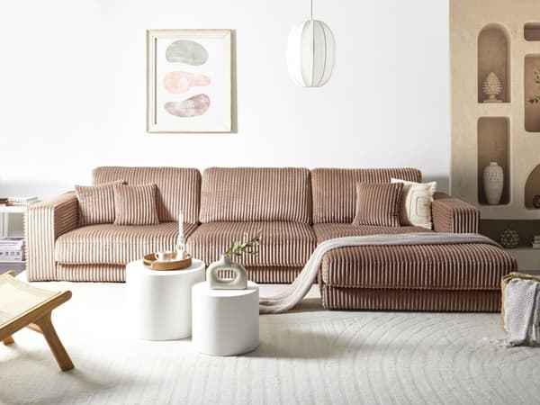 Hjørnesofa med Chaiselong Brun Fløjl 4 Personers Sofa L Formet Dyb Sofahjørne Siddemøbel Blød Stofsofa Venstrevendt Flydersofa