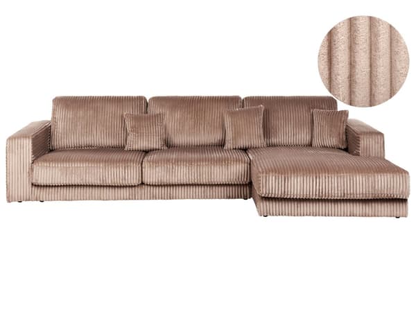 Hjørnesofa med Chaiselong Brun Fløjl 4 Personers Sofa L Formet Dyb Sofahjørne Siddemøbel Blød Stofsofa Venstrevendt Flydersofa