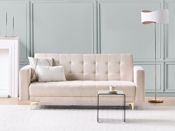 Sovesofa Beige Polyester 3 Personers Moderne Blød Sofa Sofaseng Tre Personers Designsofa Praktisk Splitback Stofsofa God Liggekomfort