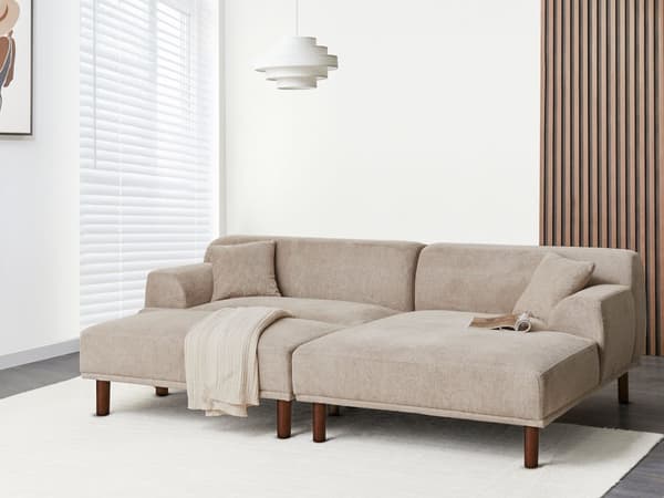 Hjørnesofa med Chaiselong Taupe Polyester 3 Personers Sofa L Formet Dyb Sofahjørne Siddemøbel Blød Stofsofa med Fodskammel Venstrevendt