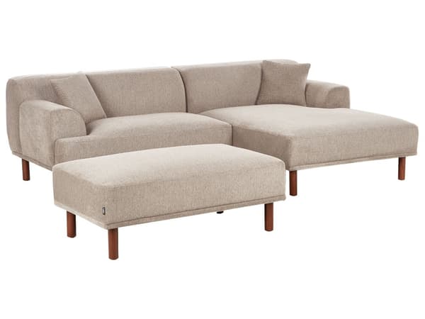 Hjørnesofa med Chaiselong Taupe Polyester 3 Personers Sofa L Formet Dyb Sofahjørne Siddemøbel Blød Stofsofa med Fodskammel Venstrevendt