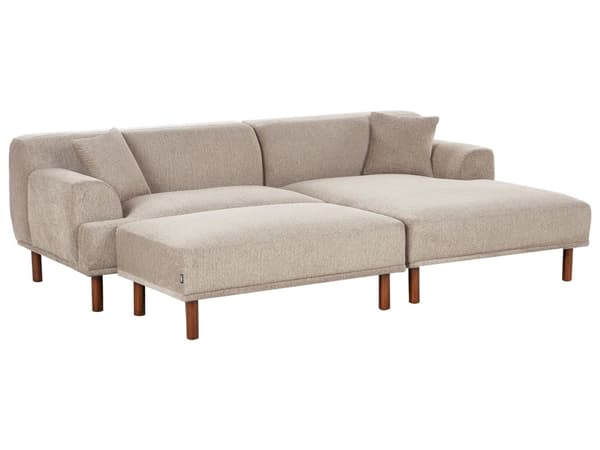 Hjørnesofa med Chaiselong Taupe Polyester 3 Personers Sofa L Formet Dyb Sofahjørne Siddemøbel Blød Stofsofa med Fodskammel Venstrevendt