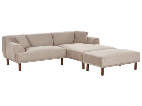 Hjørnesofa med Chaiselong Taupe Polyester 3 Personers Sofa L Formet Dyb Sofahjørne Siddemøbel Blød Stofsofa med Fodskammel Venstrevendt
