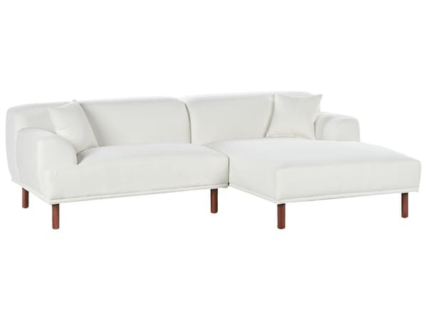 Hjørnesofa med Chaiselong Hvid Polyester 3 Personers Sofa L Formet Dyb Sofahjørne Siddemøbel Blød Stofsofa Venstrevendt