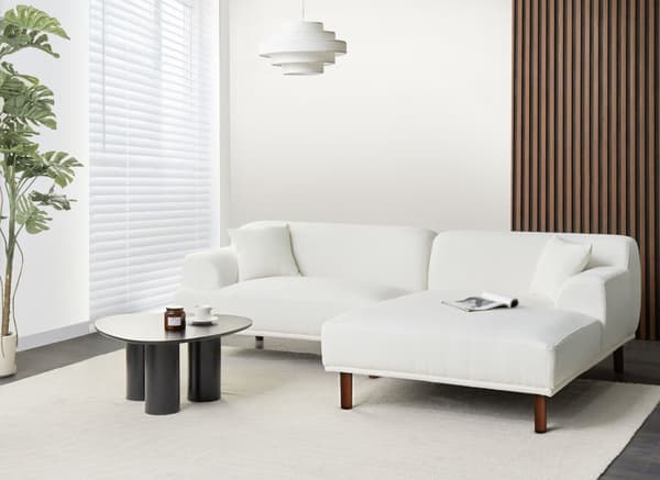 Hjørnesofa med Chaiselong Hvid Polyester 3 Personers Sofa L Formet Dyb Sofahjørne Siddemøbel Blød Stofsofa Venstrevendt