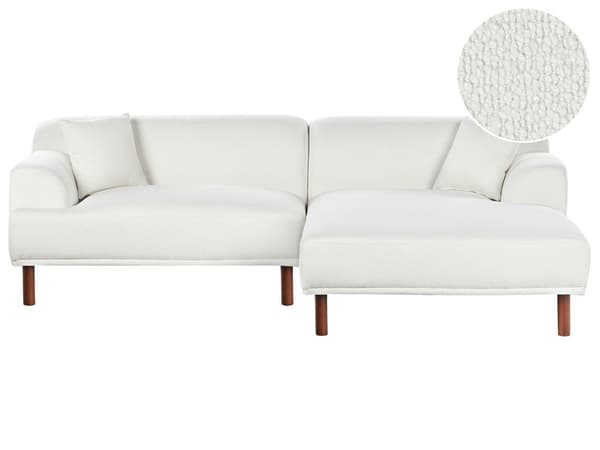 Hjørnesofa med Chaiselong Hvid Polyester 3 Personers Sofa L Formet Dyb Sofahjørne Siddemøbel Blød Stofsofa Venstrevendt