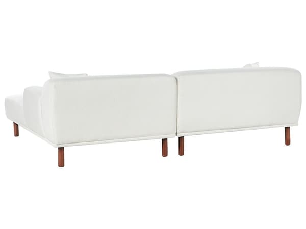 Hjørnesofa med Chaiselong Hvid Boucle 3 Personers Sofa L Formet Dyb Sofahjørne Siddemøbel Blød Stofsofa med Fodskammel Venstrevendt
