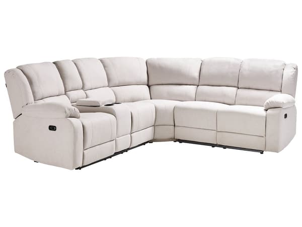 Hjørnesofa lys beige stofbetræk elektrisk tilbagelænet 5-personers midteropbevaring ryglæn USB-port moderne stil