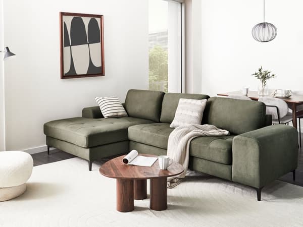 Hörnsoffa Mörkgrön Sammet L-Formad Minimalistiskt Vardagsrum