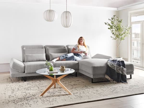 Venstre Hjørnesofa Lysegrå Kordfløyel Trekk Stålben Justerbare Armlener og Ryggstøtte Stue Møbler