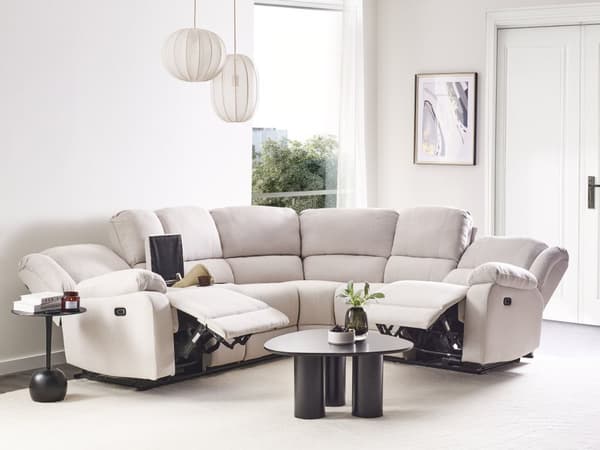Hjørnesofa med hvilefunksjon Lys Beige Stoff 5-seter Elektrisk USB-utgang Oppbevaring Armlener Koppholder