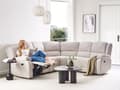 Miniatyrbilde 5 av 11: Hjørnesofa med hvilefunksjon Lys Beige Stoff 5-seter Elektrisk USB-utgang Oppbevaring Armlener Koppholder