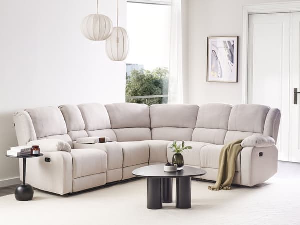 Hjørnesofa med hvilefunksjon Lys Beige Stoff 5-seter Elektrisk USB-utgang Oppbevaring Armlener Koppholder