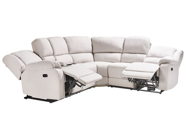 Hjørnesofa med hvilefunksjon Lys Beige Stoff 5-seter Elektrisk USB-utgang Oppbevaring Armlener Koppholder